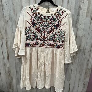 Umgee Floral Embroidered Lily Bell Sleeve Mini Dress